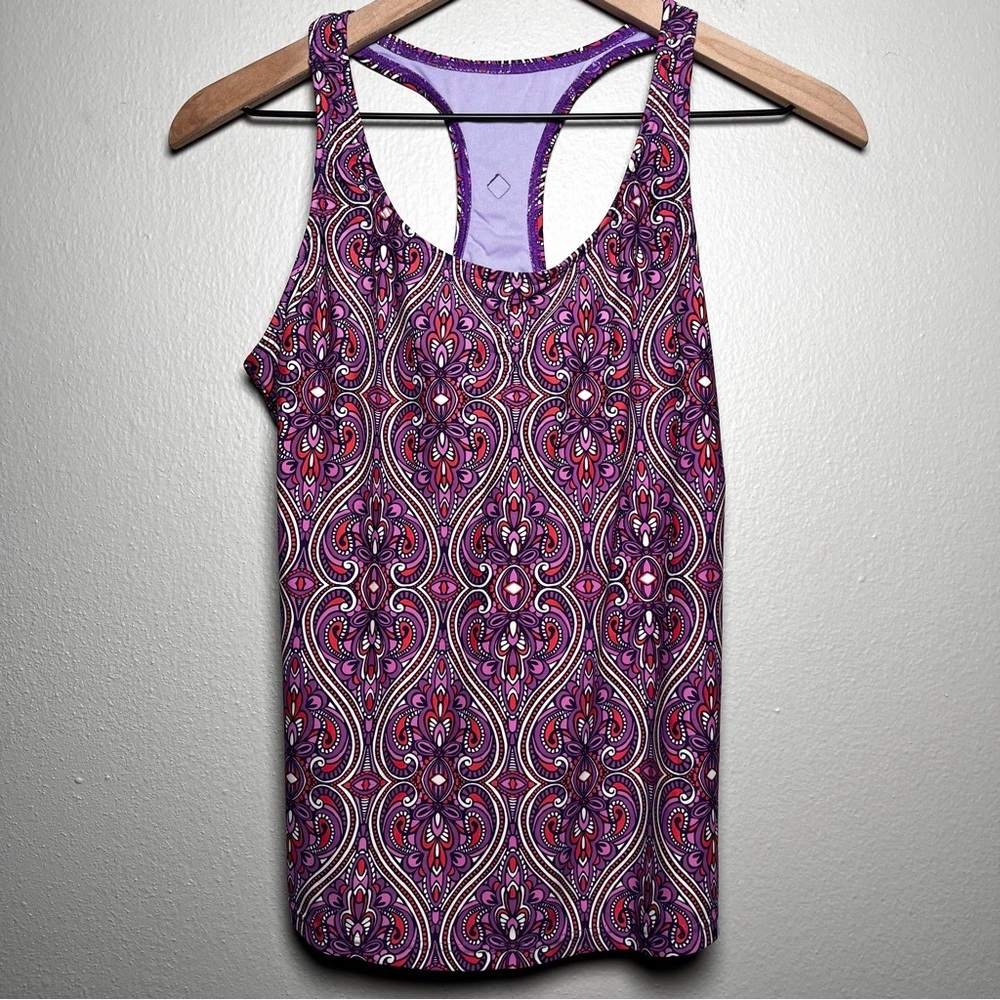 Prana Women Tankini Medium Pink Purple Paisley Racerback‎ Granola Girl Gorpcore